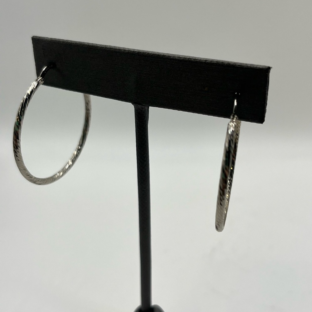 TexturedSterling Silver Hoop Earrings - Picture 2 of 5